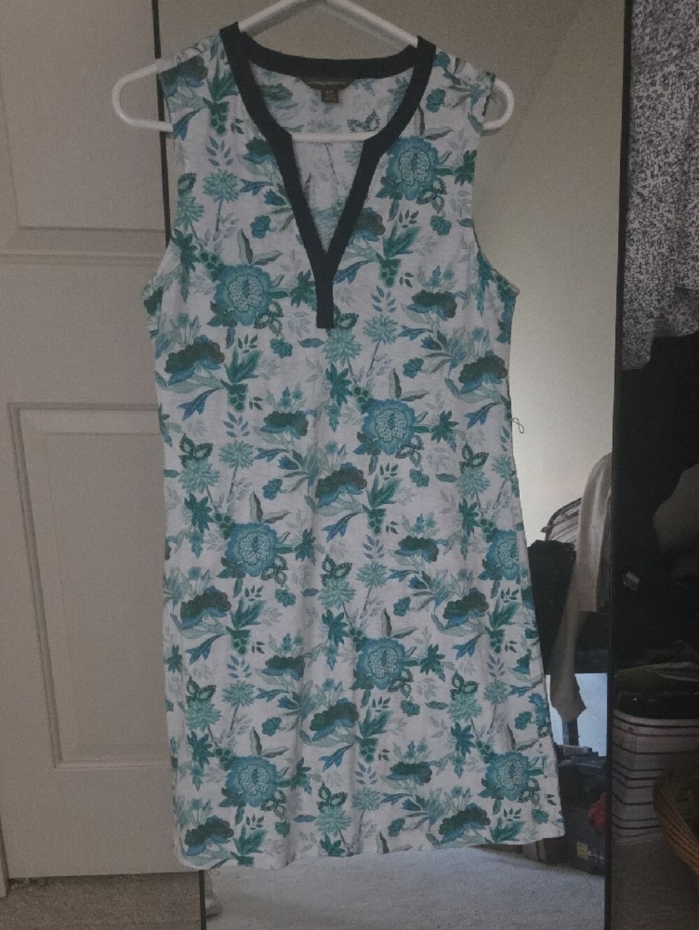 Sleeveless Teal Floral High-Low Dress with Contrast Trim